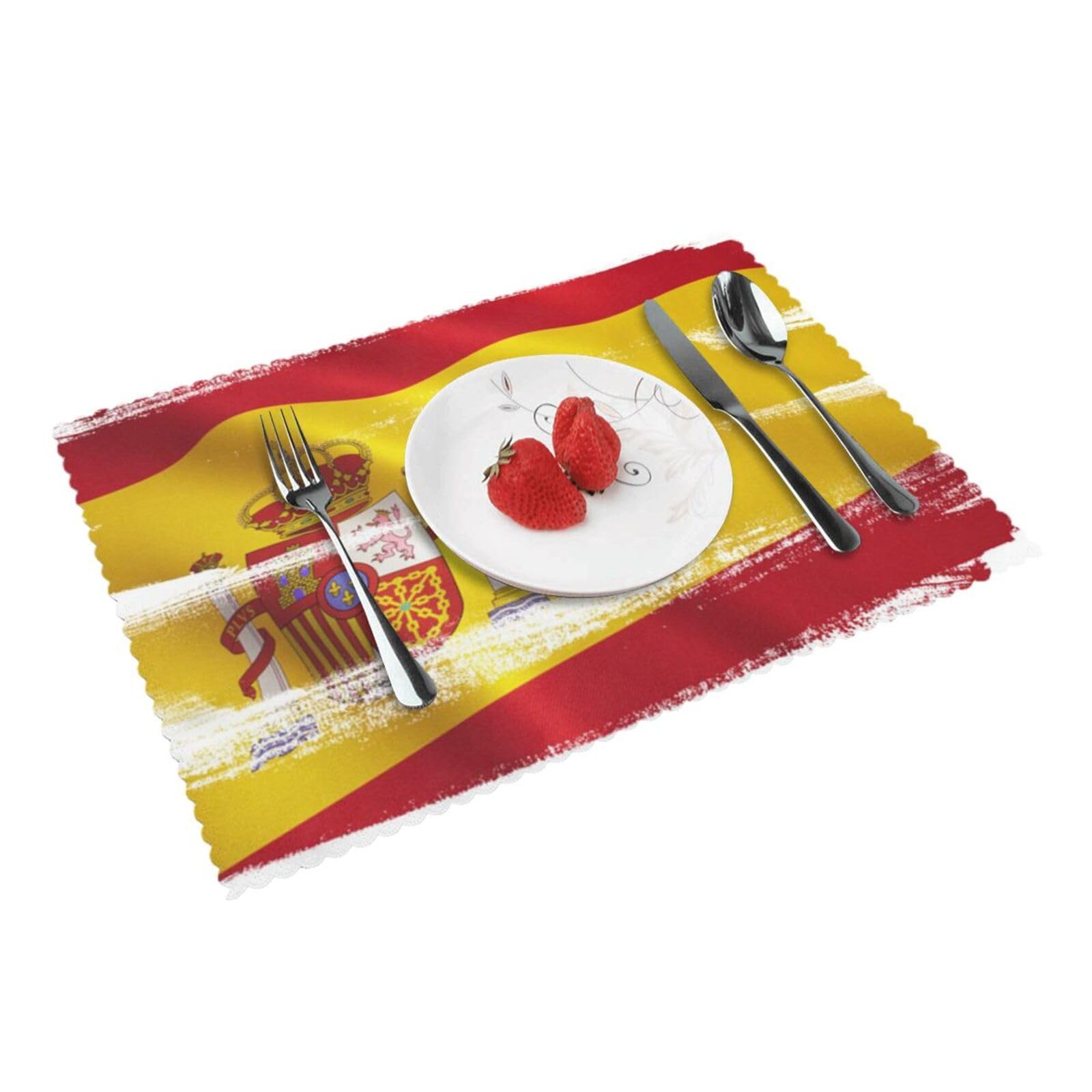 Bnvsadc Spain Flag 4 Pcs Heat Resistant Placemat 45X30 Cm, Printed Non-Slip Place Mats For Kitchen Dining Table Indoor Outdoor