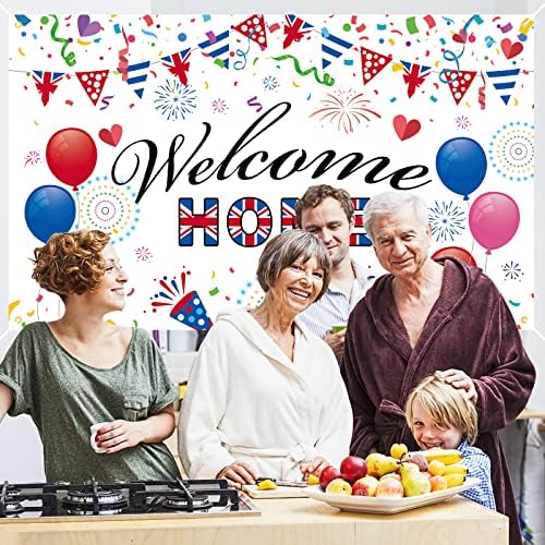 GRESATEK Welcome Home Backdrop Banner, Welcome Home Banner Background Photo Booth Decorations for UK Theme Homecoming Family Party Supplies