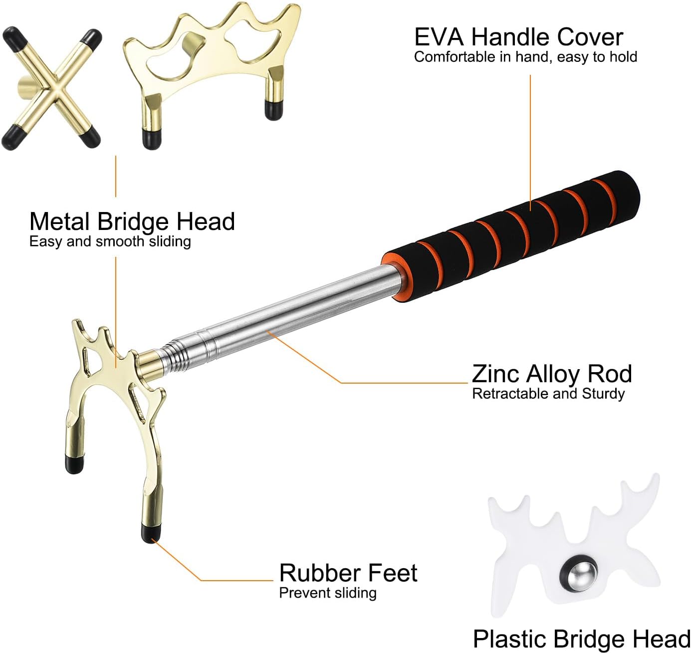 PATIKIL Retractable Billiards Cue Stick Bridge, Pool Cue Accessory with Removable Metal Low/High/Cross Bridge Head for Pool Table Competition