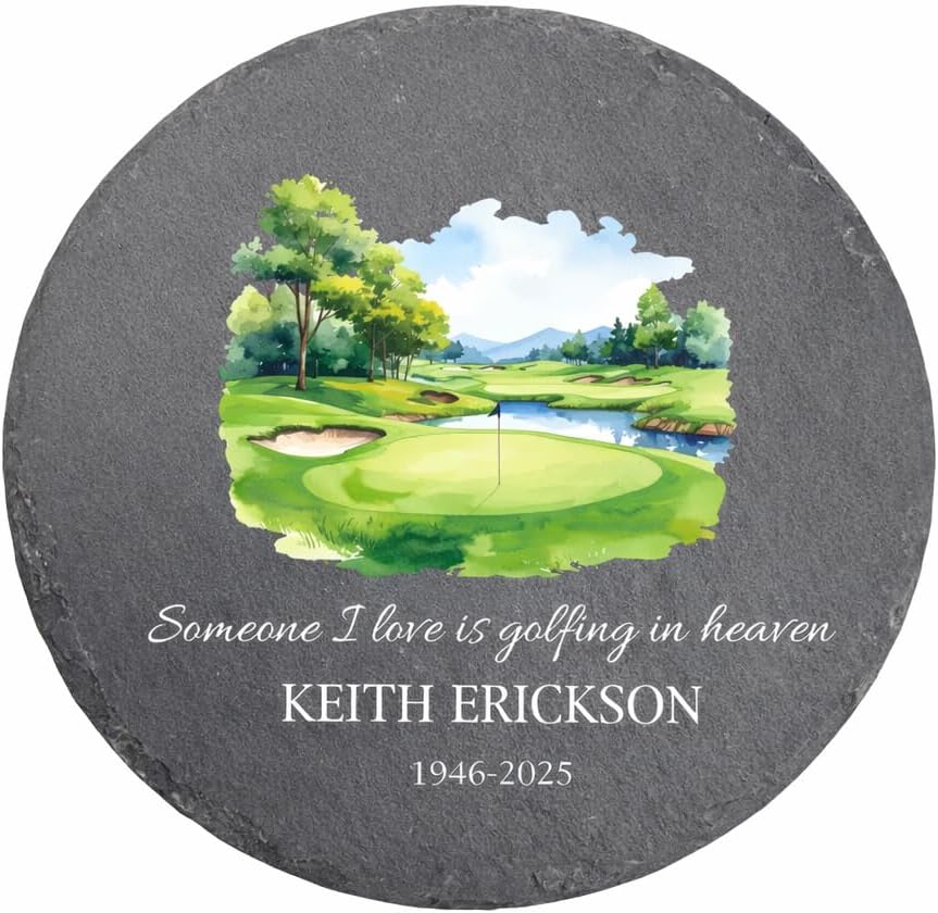 GiftsForYouNow Golf Memorial Slate Round Garden Stone, 10" - Elegant Memorial Tribute for Golf Lovers, Perfect for Garden Décor and Commemoration