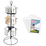 TONGMO Rotating Greeting Card Stand - Enhance Your Display with a 12-Pocket Rotating Countertop Solution for Postcards, Brochures, and Greeting Cards (7”H - 12 Pockets) (Black)