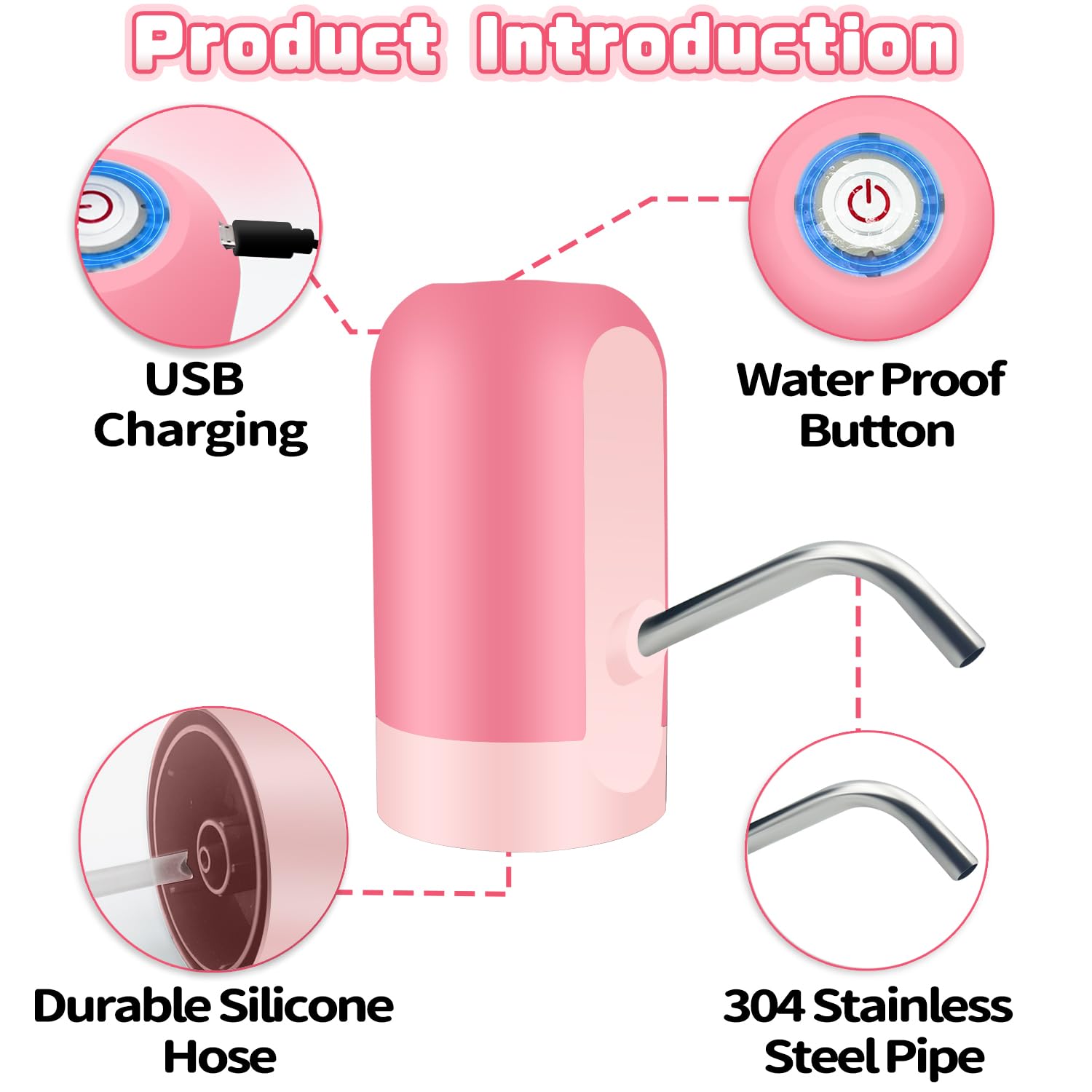 Infowush Powerful Water Table Pump, Battery Powered Water Pump for Water Table 3 Hours Non-Stop Fun Portable Summer Outdoor Sand/Water Table Toys Water Play Table Accessories for Toddlers Kids?Pink?