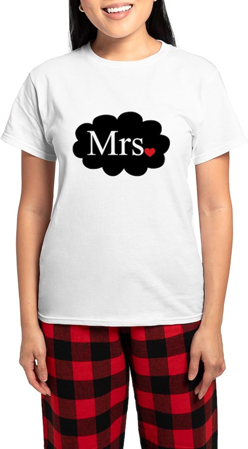 CafePress Mrs with Heart Dot On Cloud (Mr and Mrs Set) Pajam Women's Novelty Cotton Pajama Set, Comfortable PJ Sleepwear