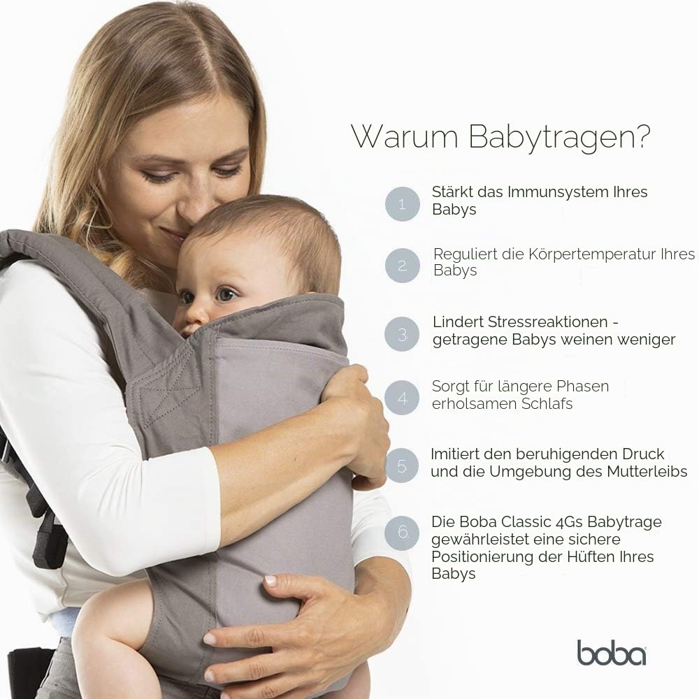 Boba Classic Babytrage ab Geburt, 3-20 kg, Marineblau | Komforttrage mit Schnellverschlüssen, Ergonomische Bauch- oder Rückentrage, den ganzen Tag die Hände frei.