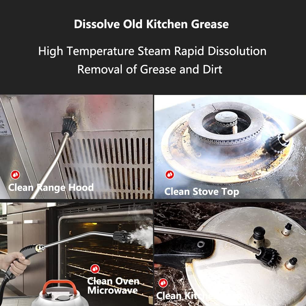 High Pressure Steam Cleaner Gun, 2500W Portable High Temperature Steam Cleaning Machine with 3 Brush, Home Use Powerful Handheld Steam Cleaner for Kitchen Grease Furniture Bathroom Car (White)