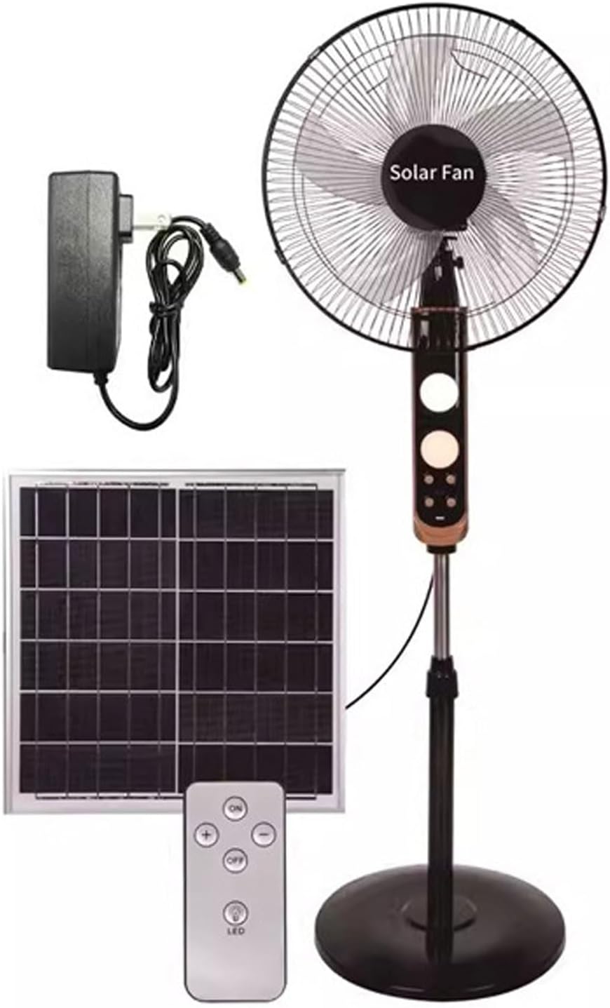 Oscillating Pedestal Floor Fan, Solar Camping Fans Two Charging Methods, Adjustable Height 3 Speeds for Home Office Outdoor(Black)