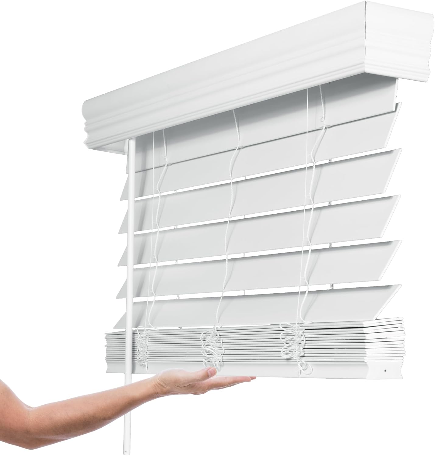 Calyx Interiors 2.5-Inch Cordless Faux Wood Blinds – 34" W x 60" H, White Ultra-Privacy Window Blinds for Indoor Windows, Superior Views (Actual Size 33.5 in. W x 60 in. H)