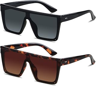 LYZOIT Oversized Square Flat Top Sunglasses for Women Men - Big Shield UV400 Protection Rimless Fashion Shades