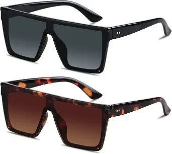 LYZOIT Square Oversized Sunglasses for Women and Men - UV400 Protection, Rimless Flat Top Fashion Shades