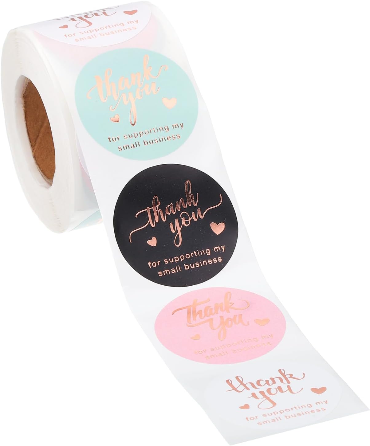 PATIKIL 500Pcs Thank You Stickers, 1.5" Round Self-Adhesive Labels Small Thank You Stickers Roll Thank-You for Supporting My Small Business Sealing Box Envelope Style6 Pink/Gold