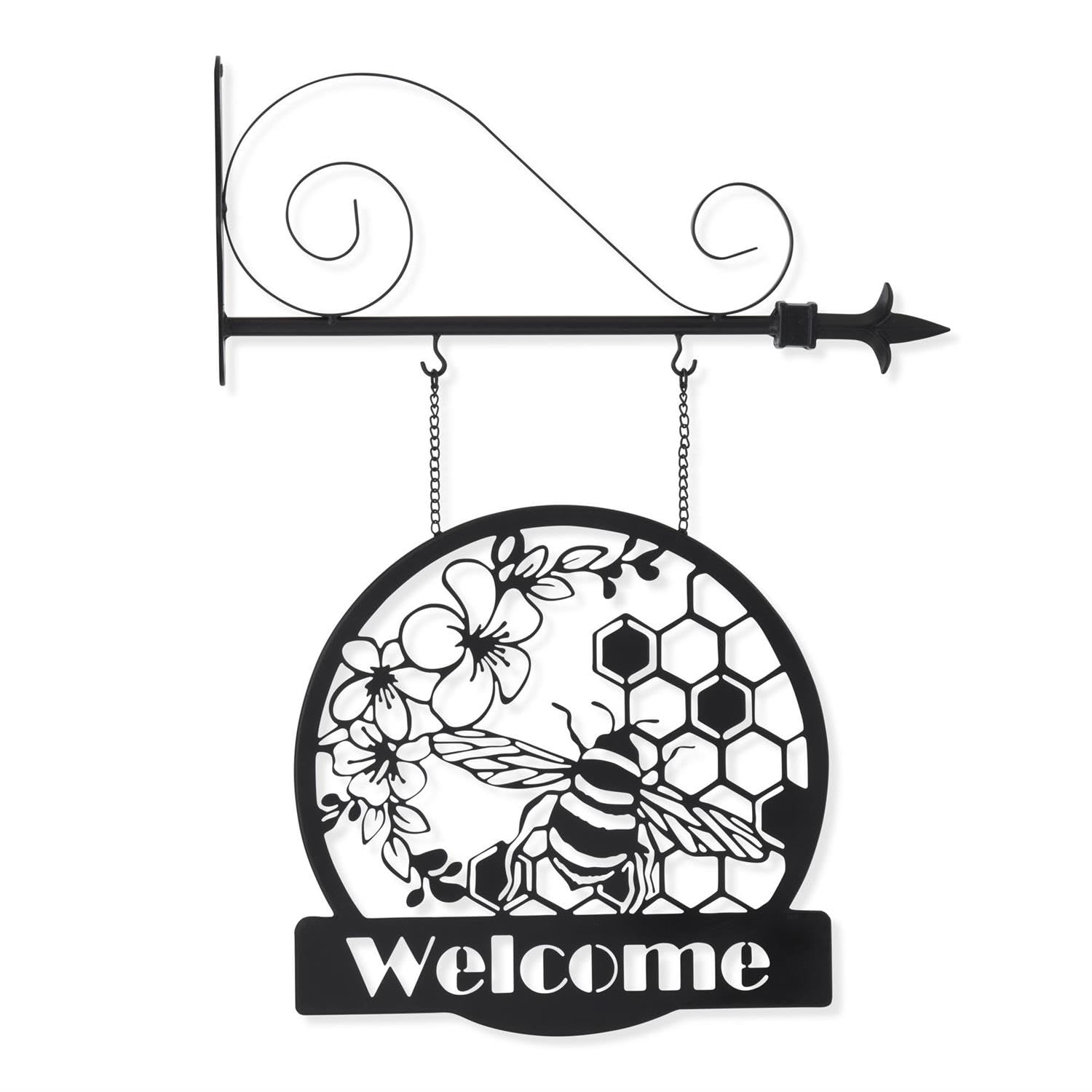 K&K Interiors Black Metal Cutout Bee Welcome Sign Arrow Replacement, 13-Inch