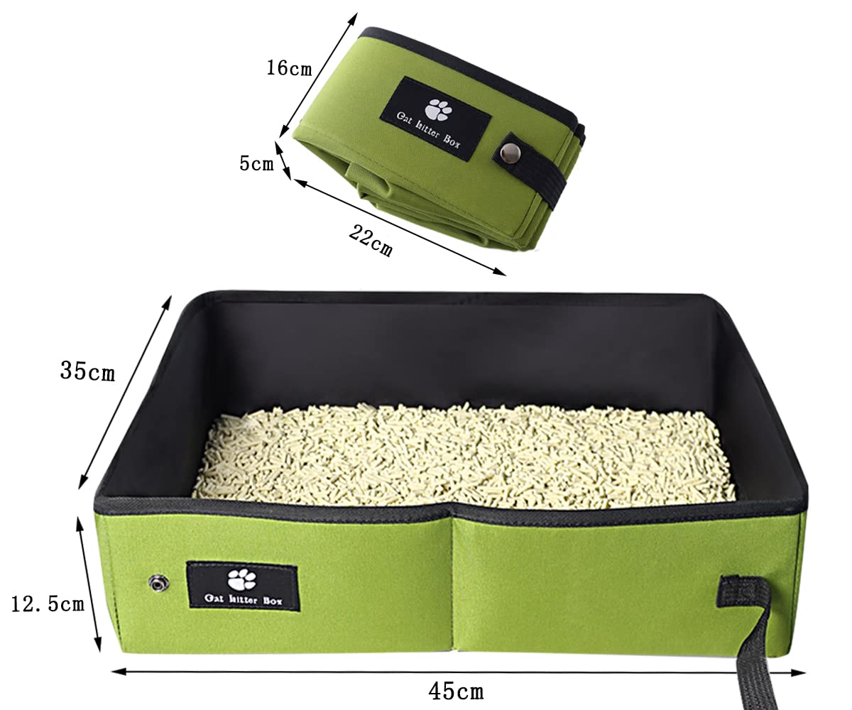 Lettiera Pieghevole Per Gatti Portatile - Impermeabile, Facile Da Pulire, 45x35x13 Cm, Ideale Per Viaggi E Campeggio, Verde