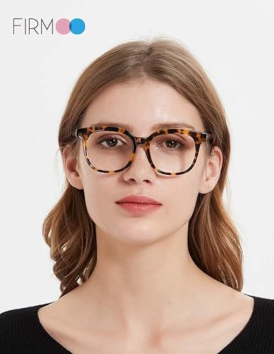 Miniatura 3 de Firmoo Anteojos de lectura de gran tamaño con bloqueo de luz azul 1.25, patrón de tortuga, gafas vintage para lectura de computadora