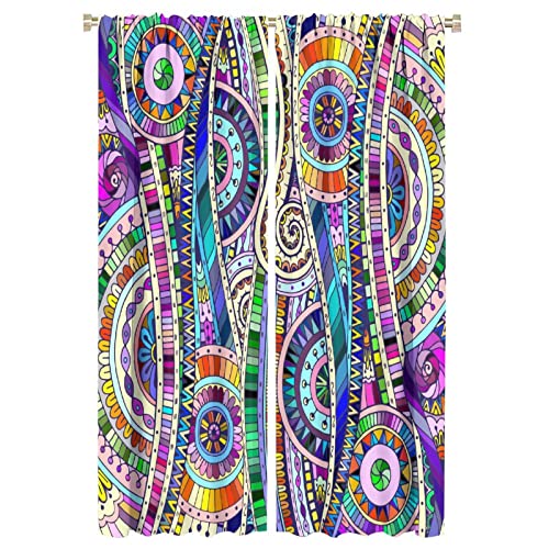Geometric Floral Curtains,Abstract Style Colorful Illustration Art Room Darkening Door Window Rod Pocket Curtain for Living Room Bedroom Kitchen Bathroom W42xL63in
