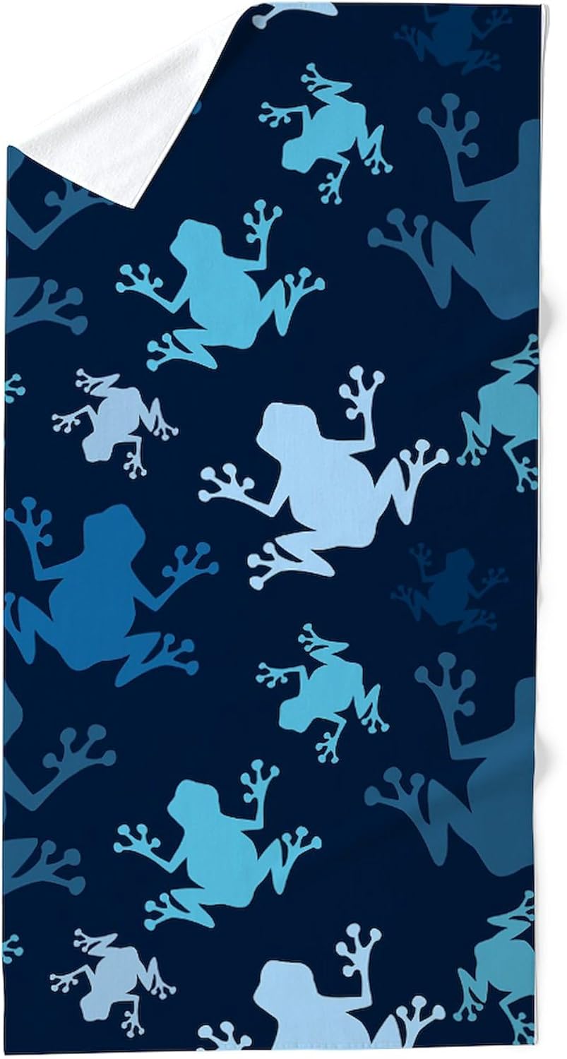 CafePress Frog Pattern; Navy, Midnight, Sky, Baby Blue Frog 30"x60" Absorbent Cotton Back, Soft Beach, Pool Towel
