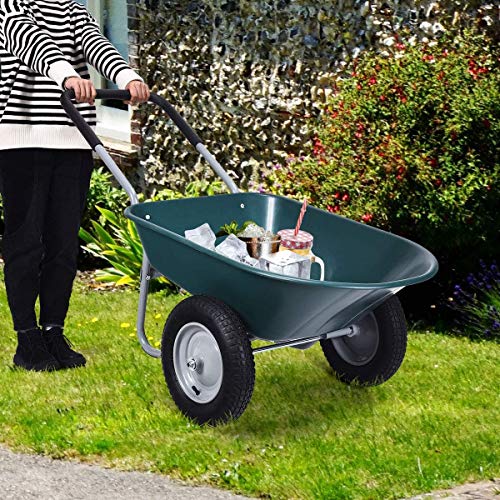 HAPPYGRILL Wheelbarrow Dump Cart Dual Wheel Garden Cart 330 lbs Capacity Utility Cart Dolly for Patio Lawn Yard