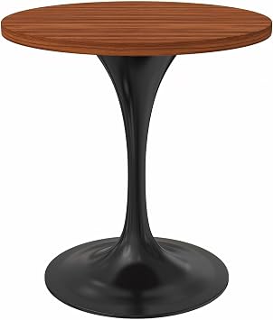 LeisureMod Verve Mid-Century Modern Dining Table with a 27 Inch Round MDF Tabletop and White Steel Pedestal Base for Kitchen and Dining Room Cognac Brown