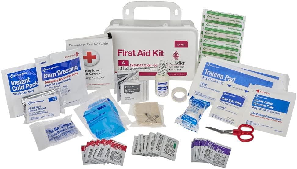 First Aid Kit, 10 Person 76 Pieces, ANSI Class A, OSHA, Plastic, Waterproof, J. J. Keller & Associates, Inc.