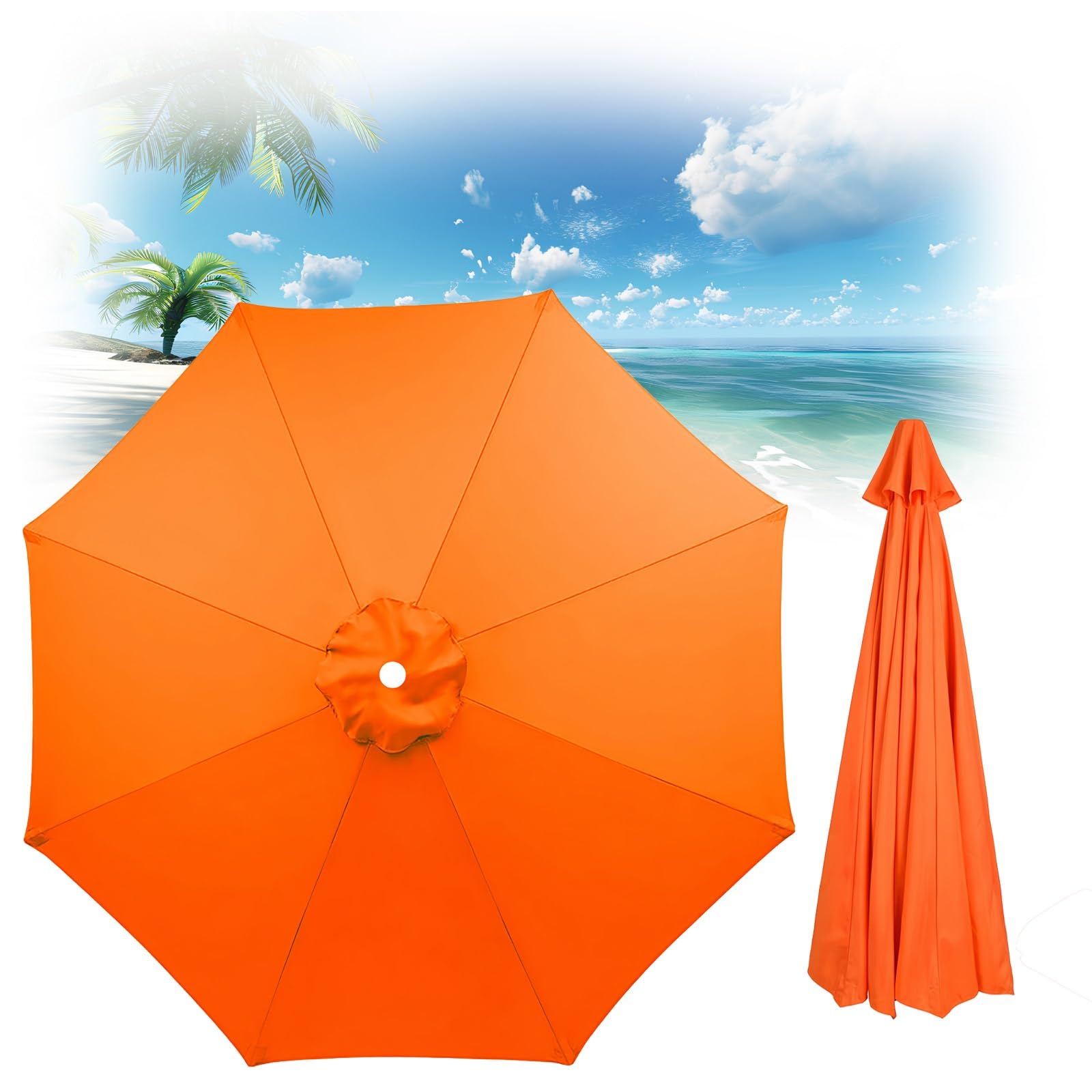 Patio Umbrella Replacement Canopy, Garden Backyard Pool Umbrellas Parasols Cover, Outdoor Table Market Yard Umbrella Top For Outdoor Umbrella Canopy With 8 Ribs(Orange,300CM-9.8FT)