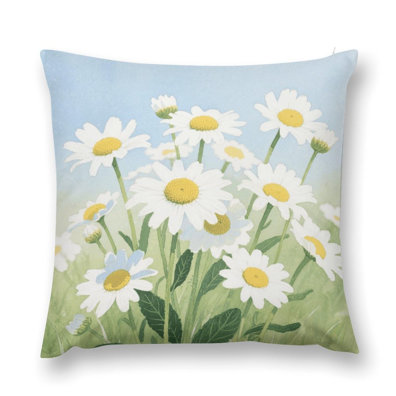 VstaDank Watercolor Daisy Throw Pillow Cover with Hidden Zipper Farmhouse Couch Pillow Cover Cozy Soft Short Plush Cushion Case Fashion Square Decorative Pillow Cover for Living Room