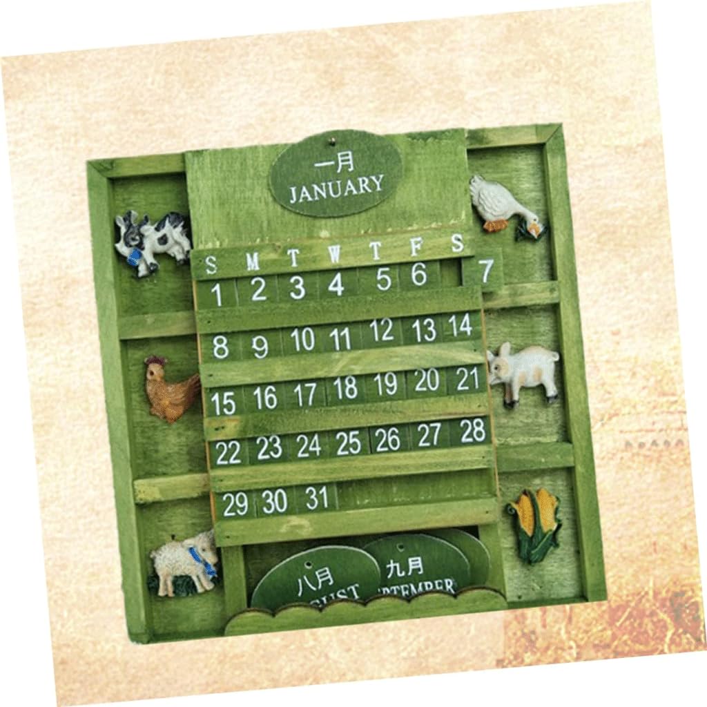 NALsa Calendario da Tavolo in Stile Pastorale Francese in Legno Verde Piccolo Calendario Calendario Calendario Calendario Decorazione da Appendere a Parete