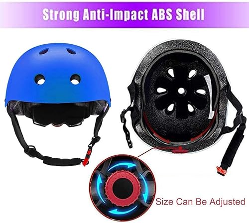 Vista 47 de Casco ajustable para niños de 5 a 16 años, equipo de protección con coderas, rodilleras y muñequeras para multideporte, patinaje, bicicleta, Set