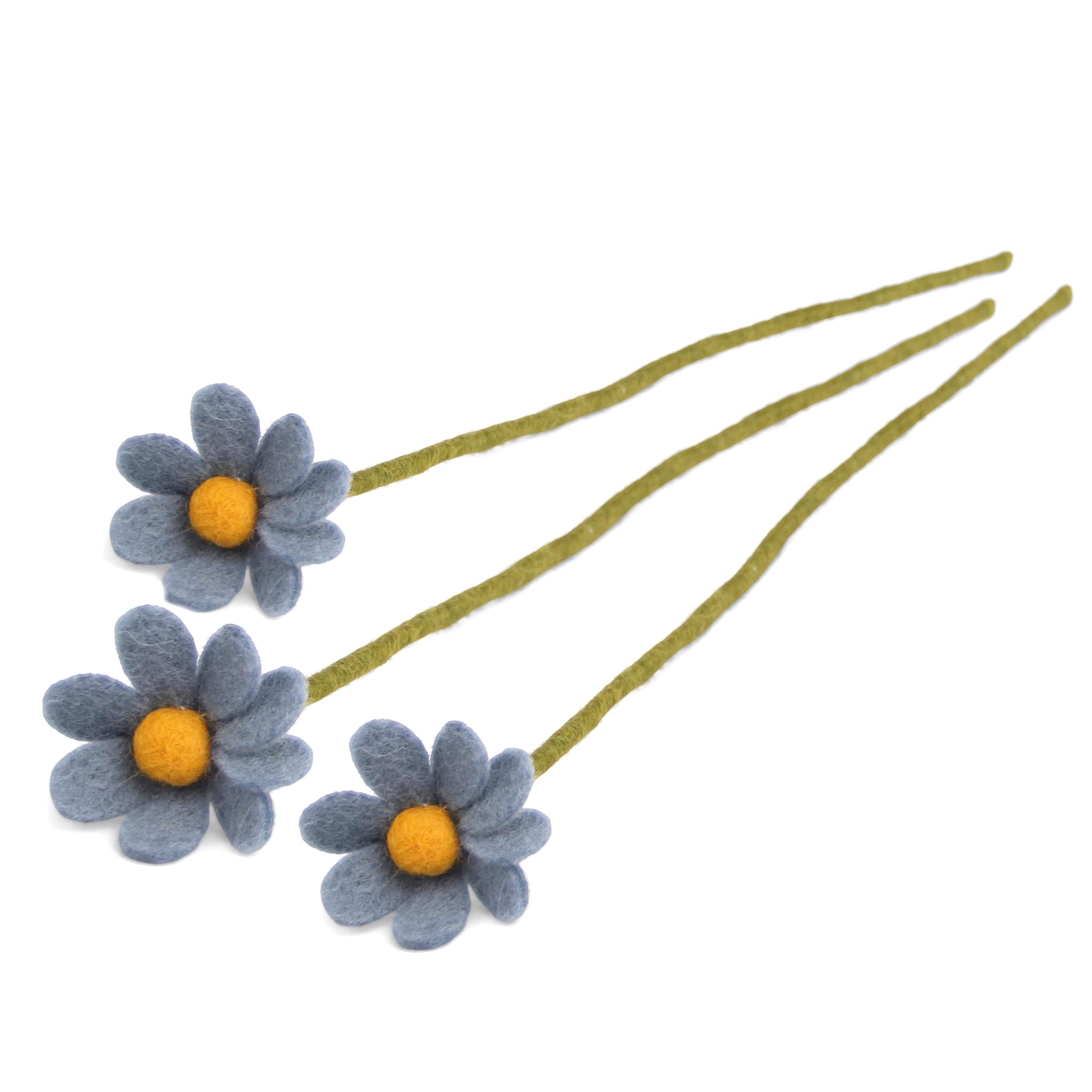 Gry & SIF Artificial Daisy, Felt Anemone, Easter Decoration for Entryway, Office Decoration, Spring Decoration, Handmade, Fairtrade, 3 x Blue Daisies, 30 cm