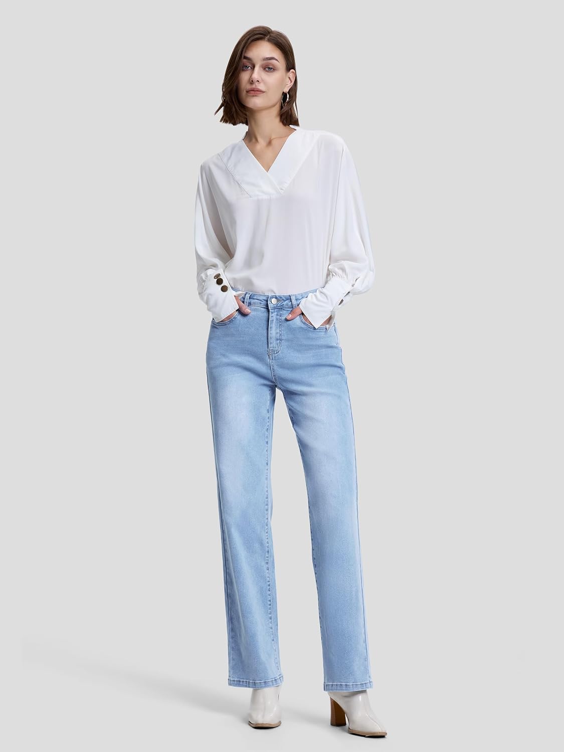 SEVEGO Women’s 32/34/36 Tall Straight Leg Jeans Mid Waisted Stretchy Loose Denim Pants Casual Baggy Jean Trousers