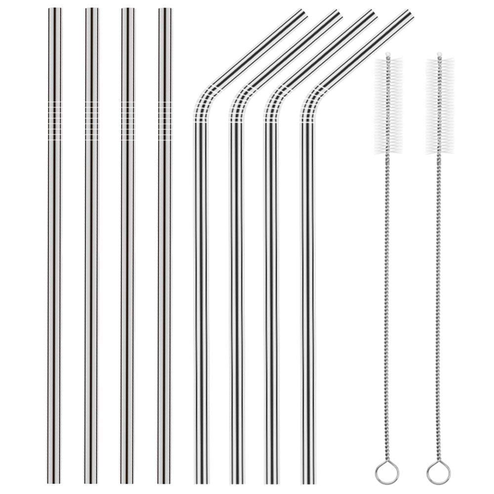 Konquer TimeS Stainless Steel Straws for Drinking with Brushes (4 Bent + 4 Straight + 2 Brushes)