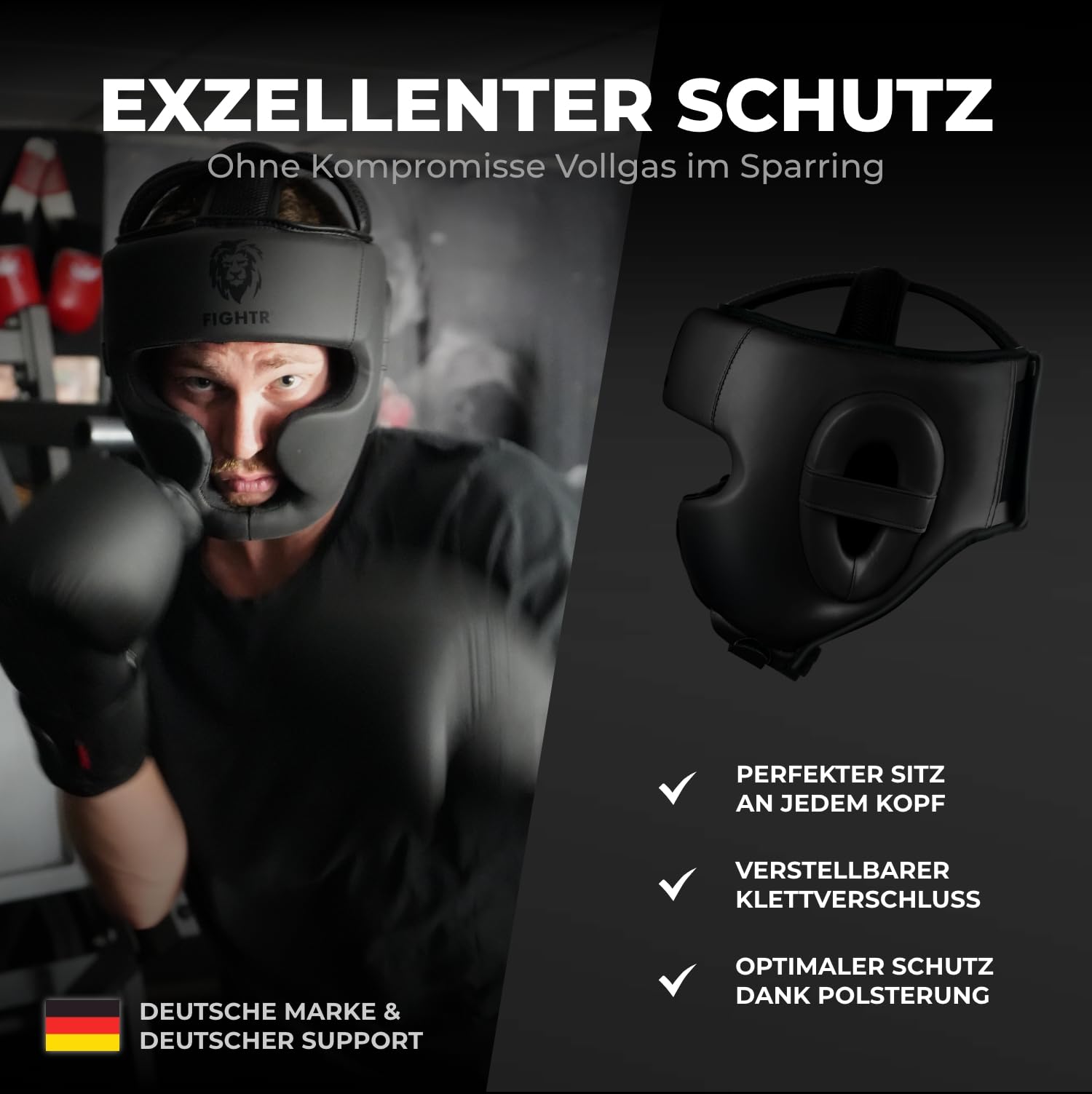 FIGHTR MMA Kopfschutz mit bestem Sitz für maximalen Schutz | Boxhelm für Sparring | Verstellbare Größe für Boxen, MMA, Muay Thai, Kickboxen & Kampfsport