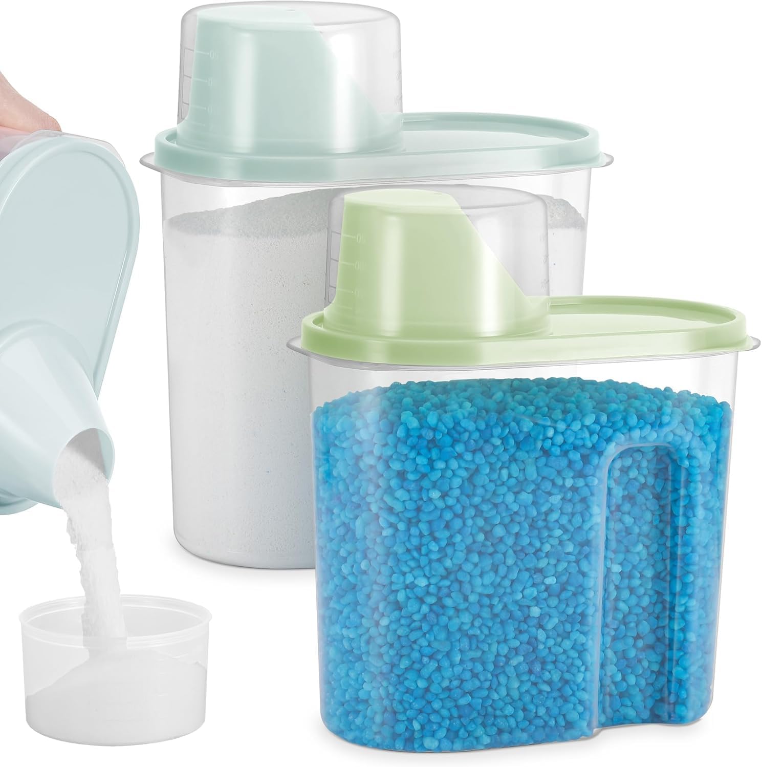 2Pcs Powder Storage Container Durable PP Plastic Detergent Dispenser for Laundry 2L Large Capacity Transparent Moisture Proof Wide Mouth Pods Storage Unbreakable Laundry Powder Container for Detergent