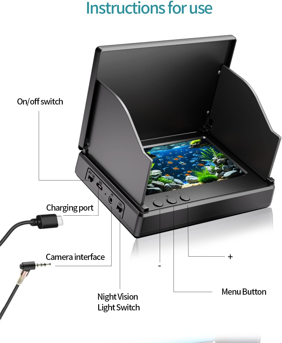 Fishing Camera with Infrared Night Vision Light,220° Wide Angle Monitoring of Fish，Portable Fish Finder with 100ft Cable, 4.3 Inch LCD and Upgraded HD Lens for Ice Lake Boat Kayak Fishing