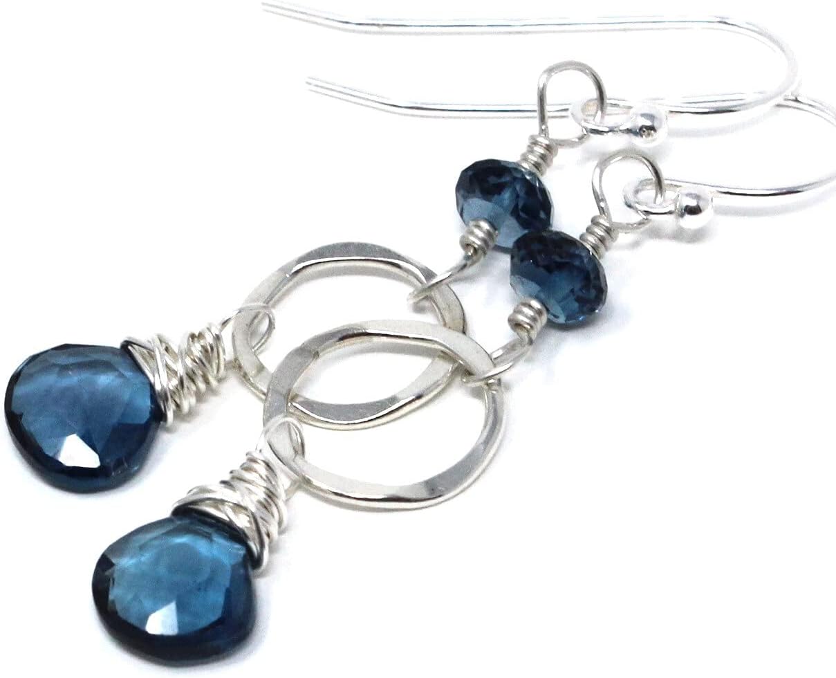 Petite London Blue Topaz Earrings Dangle Drop Circle Briolettes Sterling Silver 1.8 Inch - Image 5