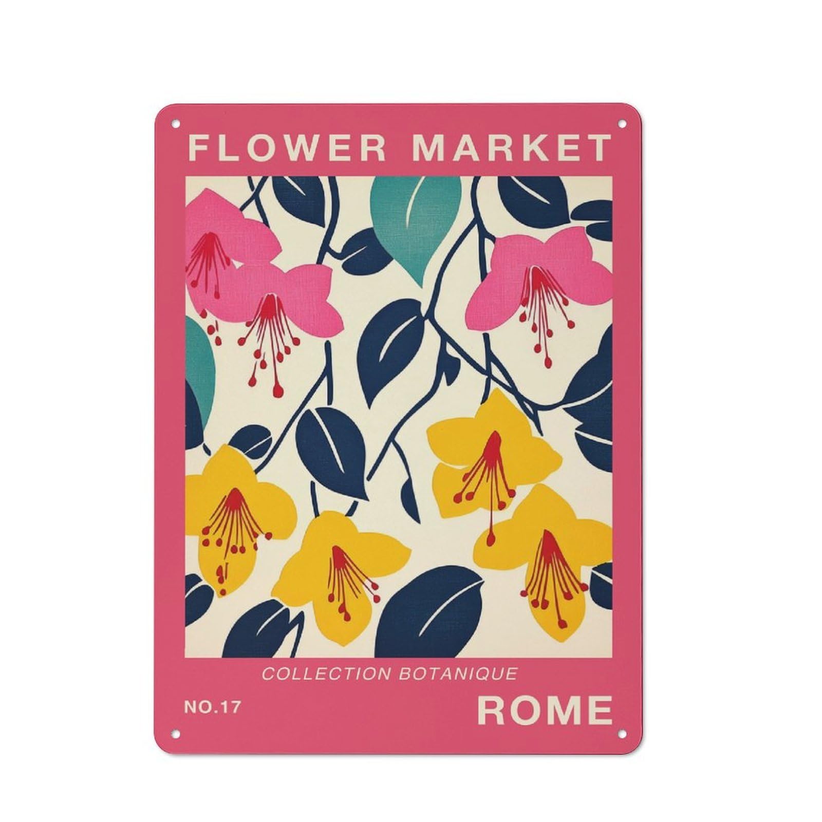 Junmoney Style-13 Rome Flower Market Poster Decorative Tin Sign 40X30cm, Country Country Wall Plaque For Dining Room, Cafe, Entryway Or Family Room