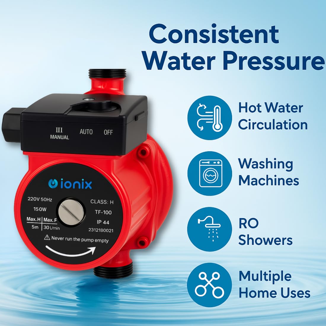 IONIX Automatic Water Pressure Pump Suitable for Hot Water Circulation, Washing Machine, RO Shower - Image 6 thumbnail