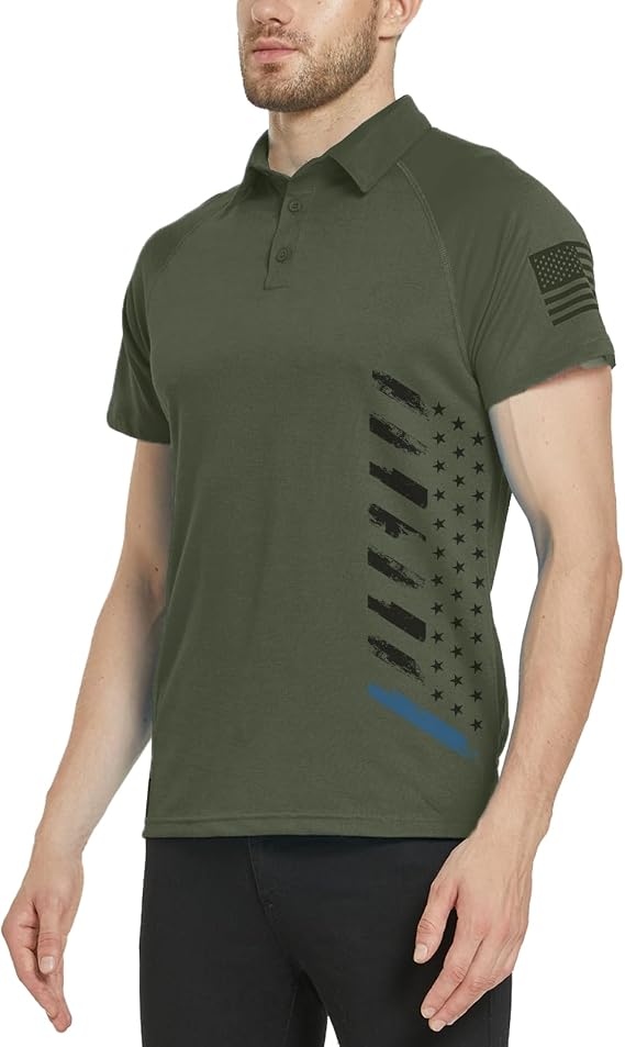 Men's Polo Shirt Short Sleeve Quick Dry American Flag Print Graphic Split Color Golf Shirt for Sport