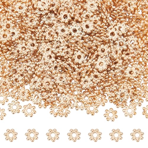 UNICRAFTALE 500Pcs 4.5mm Diameter Flower Spacer Daisy Spacer Beads Tibetan Floral Loose Beads Snowflake Spacer Charms Light Gold Petal for Bracelet Necklace Earring Jewelry Making