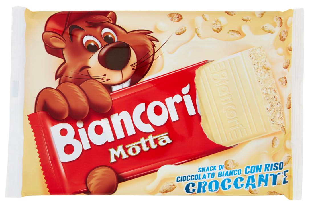 8X Motta Biancori Snack di Cioccolato Bianco con Riso Croccante Biancorì 110g [CAIYA® BOX da 8 Confezioni]