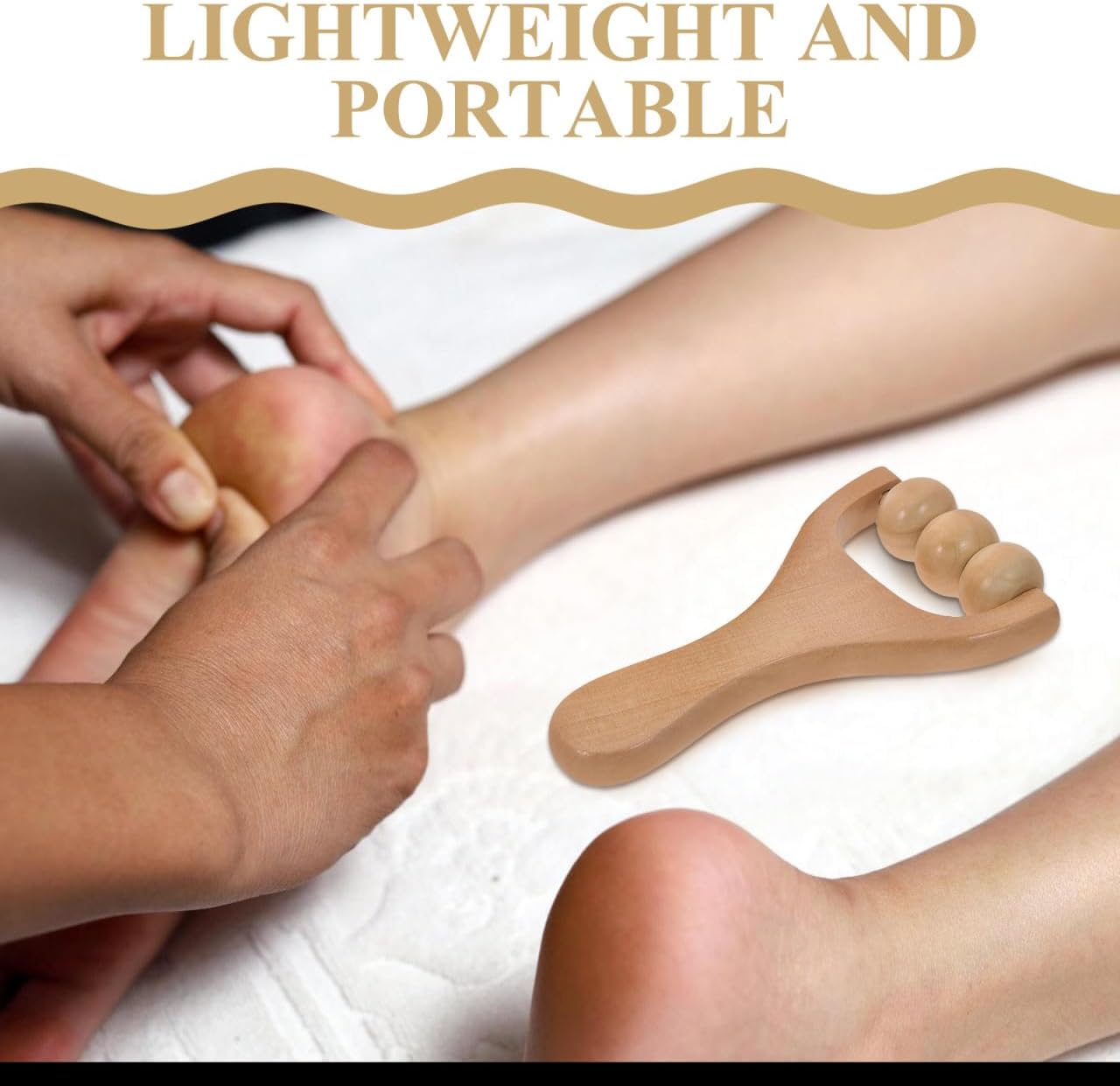 LALAFINA 4Pcs Wooden Massager Rollers Handheld Bead Rollers Lymphatic Acupressure Massage Tool for Men Women Foot, Legs, Arms, Light Brown