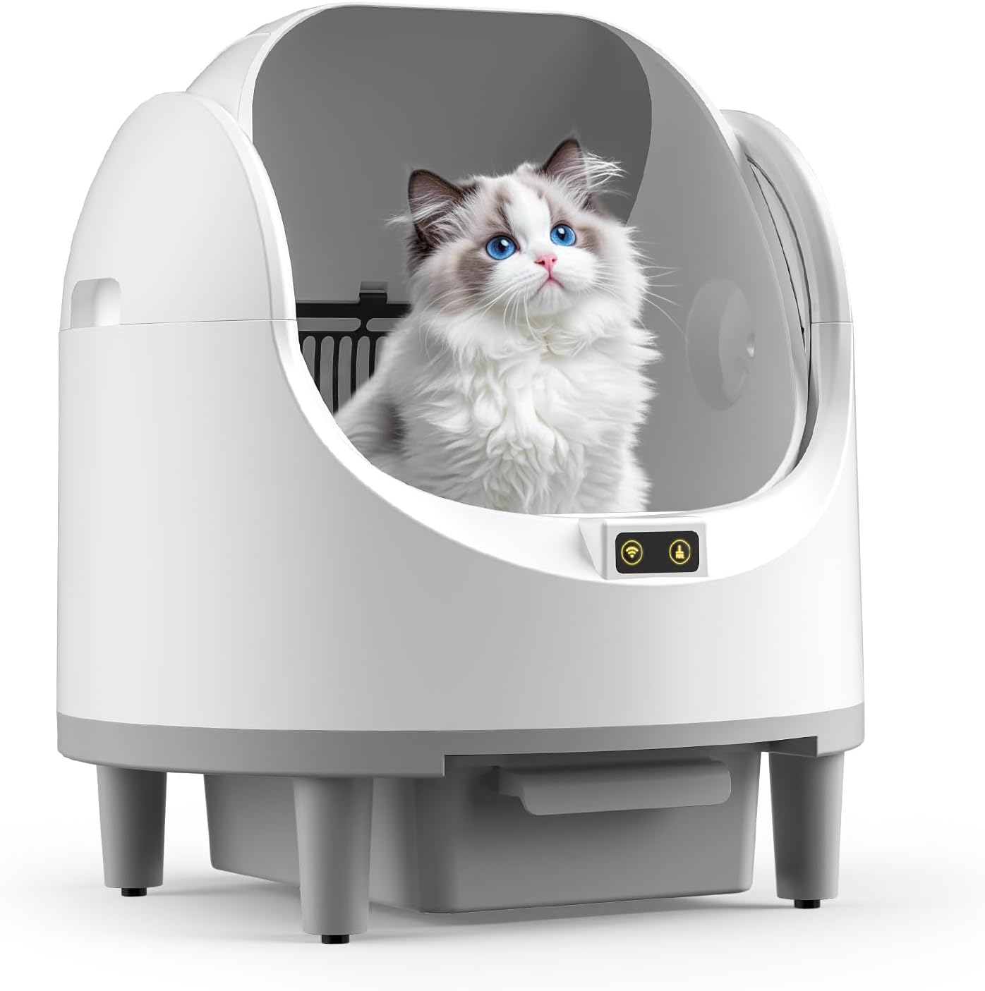 Self cleaning Cat Litter Tray, Open Top Self Cleaning Automatic Cat Litter Box for Multiple Cats, Smart cat litter Tray with APP Control, Safety Sensors, Odor-Free, 10L Large Waste Bin, Trash Bags