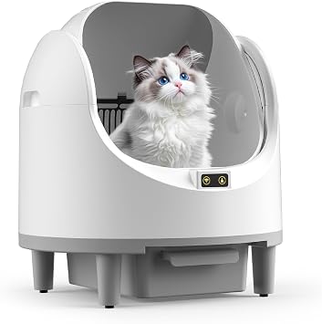 Self cleaning Cat Litter Tray, Open Top Self Cleaning Automatic Cat Litter Box for Multiple Cats, Smart cat litter Tray with APP Control, Safety Sensors, Odor-Free, 10L Large Waste Bin, Trash Bags
