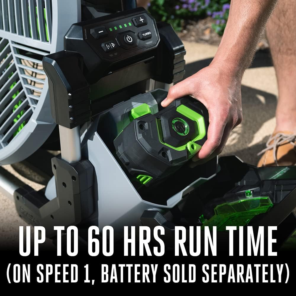 EGO Misting Fan Shows Battery Installation