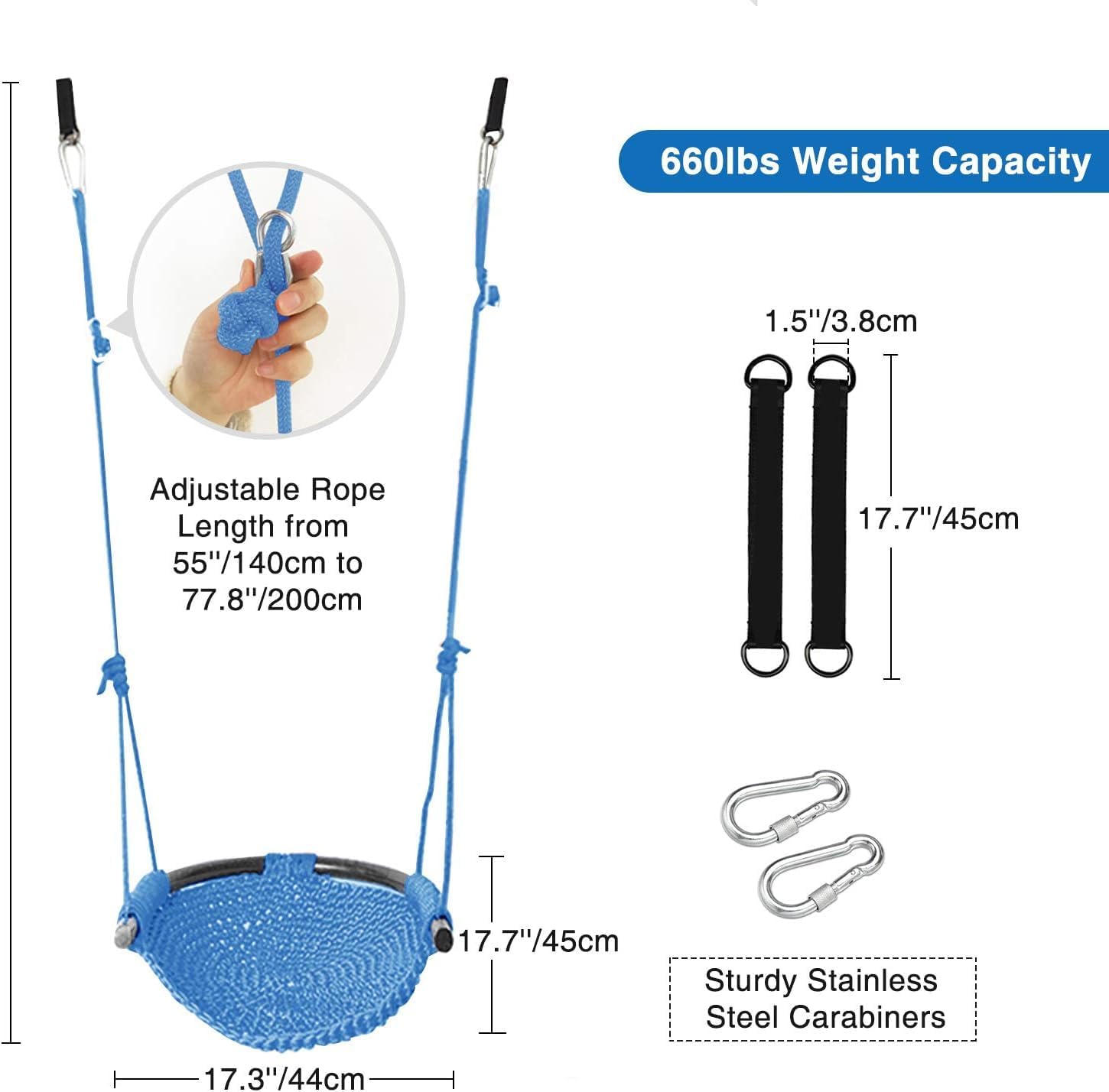 RedSwing 2 Pack Toddler Swing, Swing Seat for Kids with Heavy Duty Adjustable Ropes, Hand-Knitting Secure Children Swing Set for Indoor Porch, Outdoor Playground, Backyard, Tree, Blue