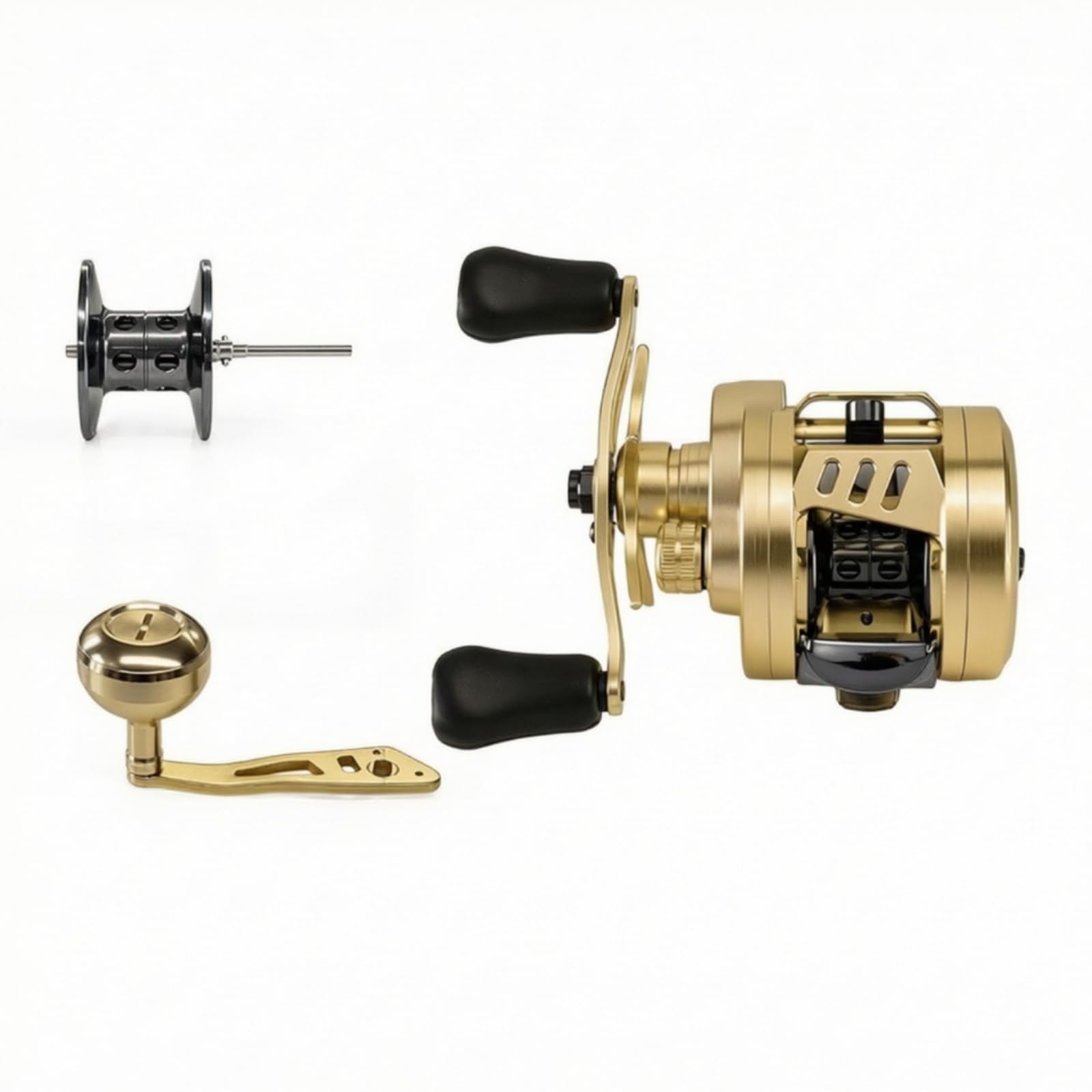 F Fityle Carrete de Pesca Carrete Tambor Bobina Metálica de Precisión Freno Potente 12 Kg 8+1 Rodamientos Cuerpo CNC Peso 287 G Adecuado para Agua Dulce, Carrete De Tambor GX Dorado, Mano Izquierda