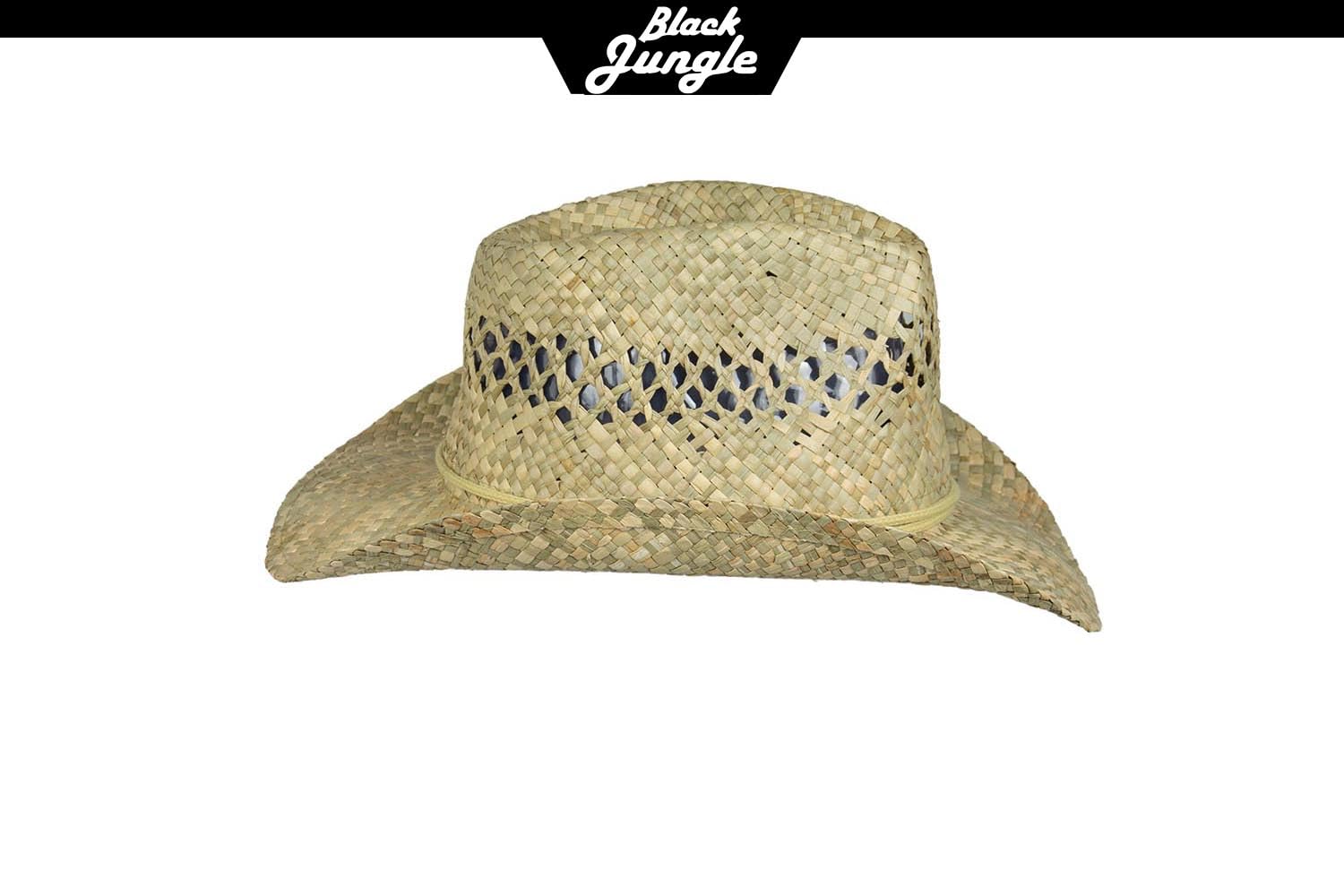 Black Jungle Beach Clayton Strohhut Natur mit Kinnriemen Westernhut Cowboyhut Strandhut