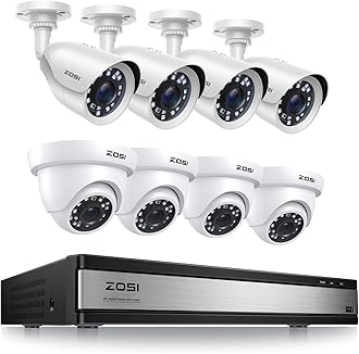 ZOSI H.265+ 1080p 16 Channel Security Camera System, 16 Channel DVR Recorder and 8 x 1080p Weatherproof Surveillance CCTV Bullet Dome Camera Outdoor Indoor, 80ft Night Vision, 90° View Angle (No HDD)