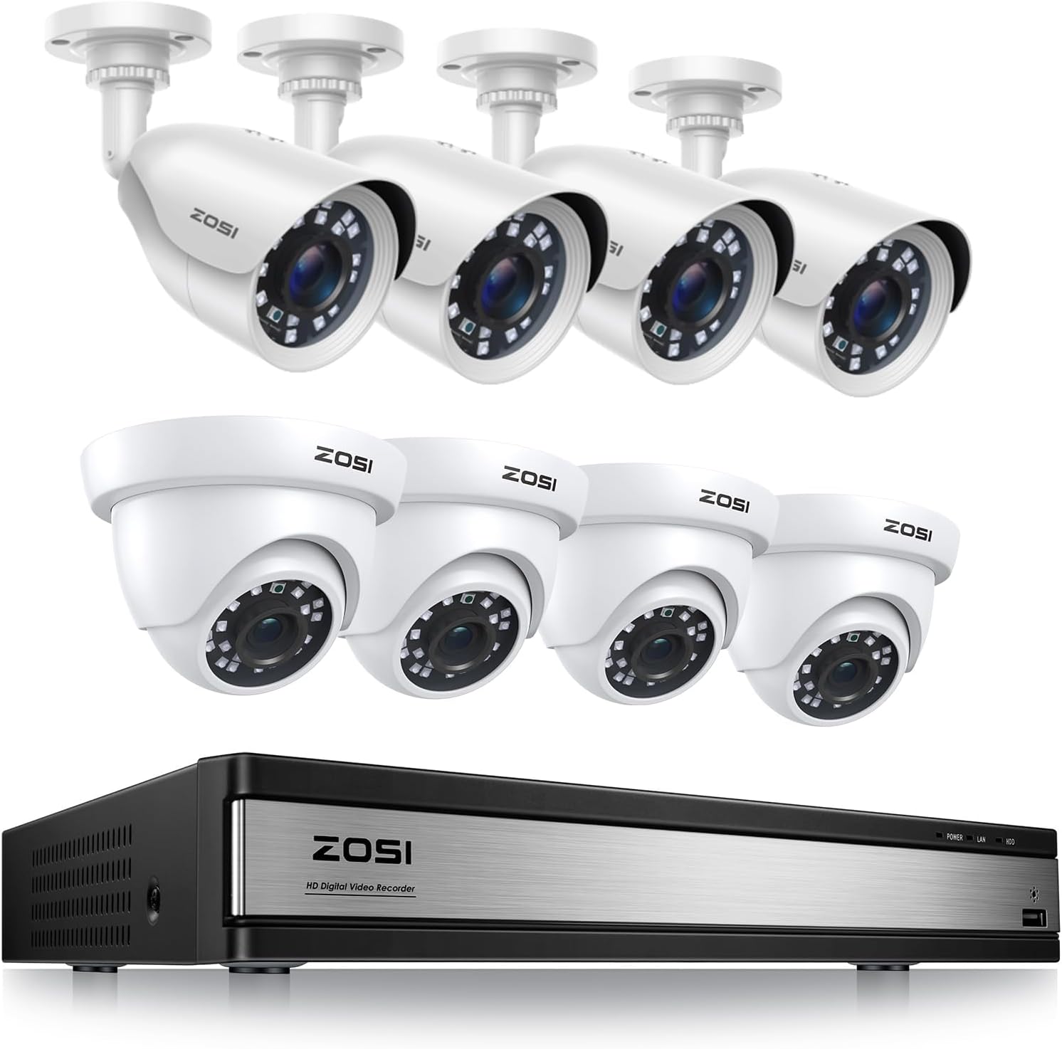 H.265+ 1080p 16 Channel Security Camera System, 16 Channel DVR Recorder and 8 x 1080p Weatherproof Surveillance CCTV Bullet Dome Camera Outdoor Indoor, 80ft Night Vision, 90° View Angle (No HDD)