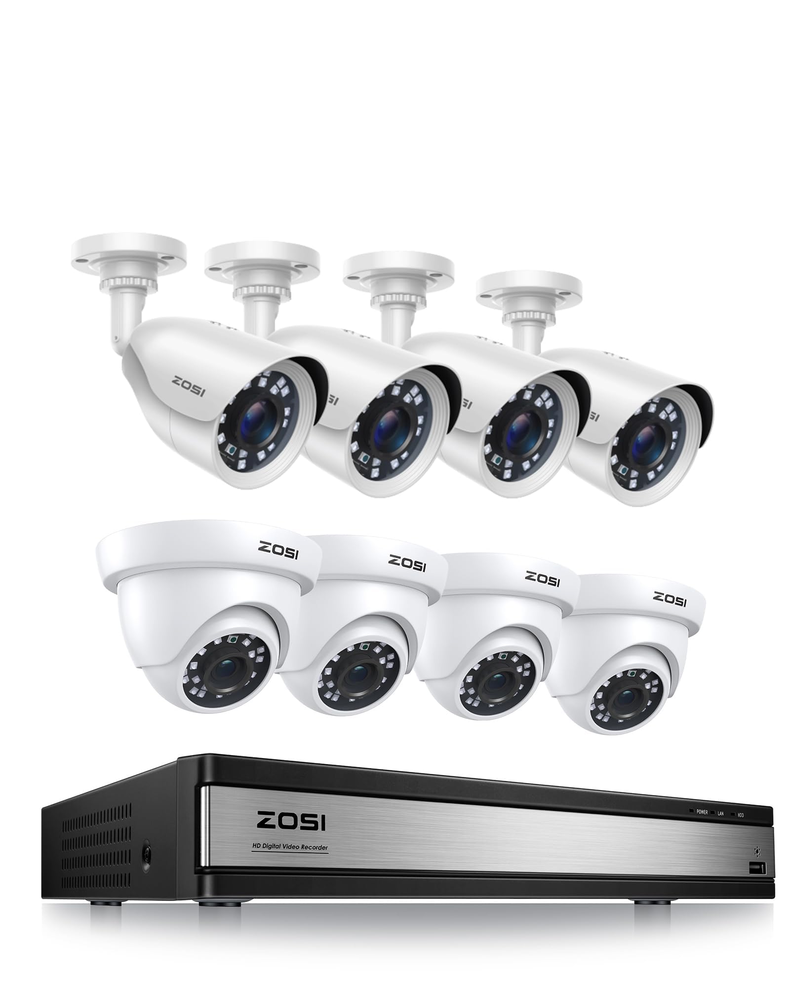 ZOSI H.265+ 1080p 16 Channel Security Camera System, 16 Channel DVR Recorder and 8 x 1080p Weatherproof Surveillance CCTV Bullet Dome Camera Outdoor Indoor, 80ft Night Vision, 90° View Angle (No HDD)