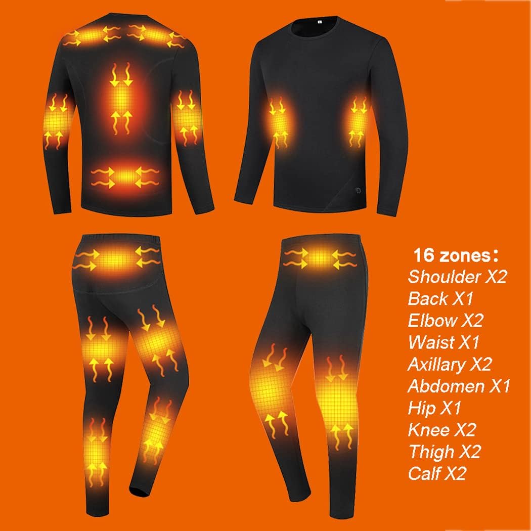 LANGWEI Men's Heated Thermal Underwear Set, USB Electric Fleece Thermal Suit Long Sleeve Top and Bottom Long Johns