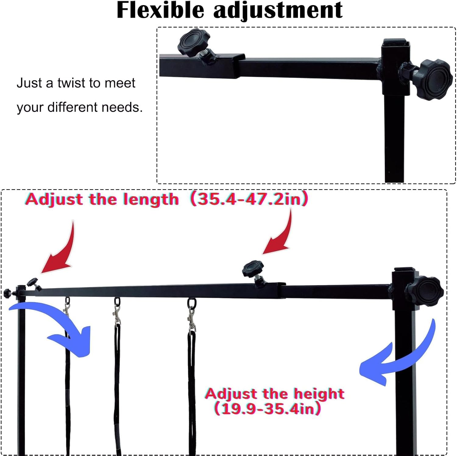 H-Shape Pet Grooming Arm with Clamp Dog Grooming Loop Noose, Heavy Duty Aluminum Alloy Frame with 35.4’’Adjustable Height and 35.4’’ ~ 47.2’’ Adjustable Width